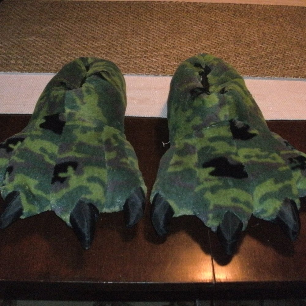 Wishpets Stuffed Dinosaur Slippers Soft Plush for Kids and Adults size M